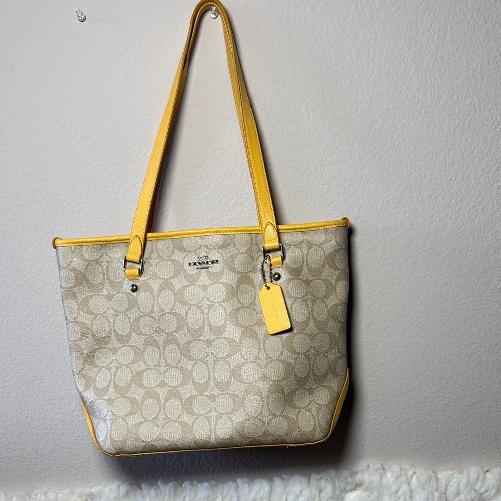 Coach Signature Beige and Yellow Tote